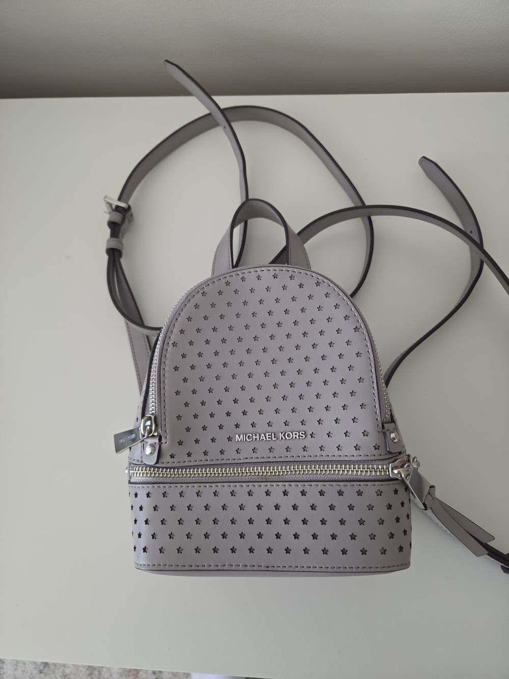 Michael Kors Light Gray Star-Perforated Mini Backpack